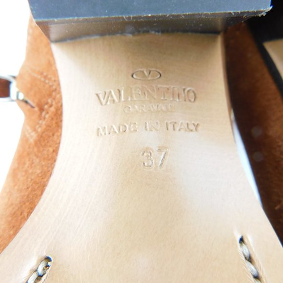 New VALENTINO Rockstud Brown Suede Western Bootie 37 - Picture 8 of 11